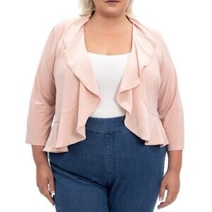 NWT Nina Leonard Miracle Matte Jersey Bolero‎ 2X Plus Blush Ruffle Open Front